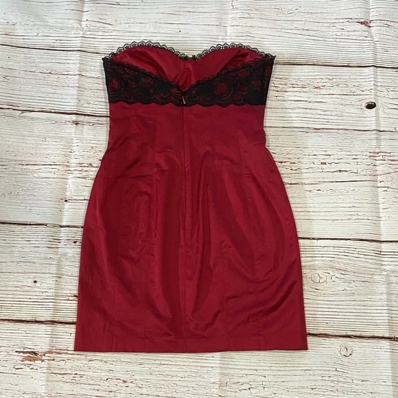 Bebe Red Strapless Lace Bustier Dress Sz S - Picture 9 of 13